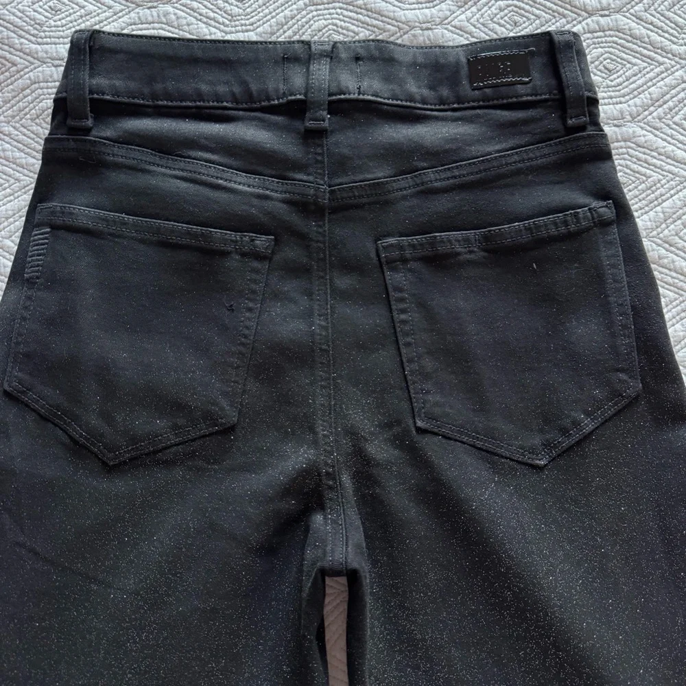 PAIGE Women's Sasha Coated Black Silver Glitter Luxe Wide-Leg Jeans Size 27
